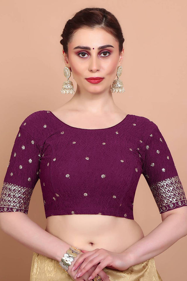Maroon Embroidered Lycra Blouse