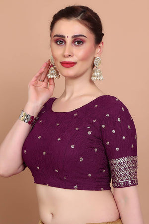 Maroon Embroidered Lycra Blouse
