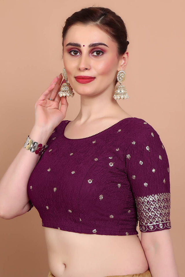 Maroon Embroidered Lycra Blouse