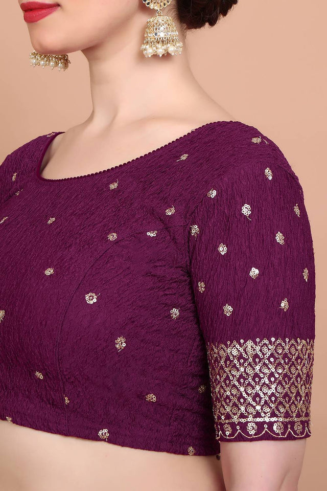 Maroon Embroidered Lycra Blouse