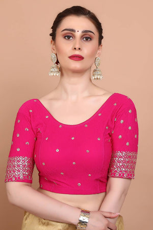 Pink Embroidered Lycra Blouse