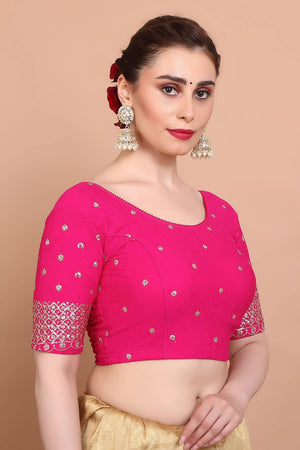 Pink Embroidered Lycra Blouse