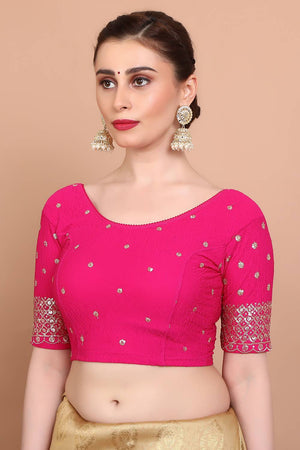 Pink Embroidered Lycra Blouse