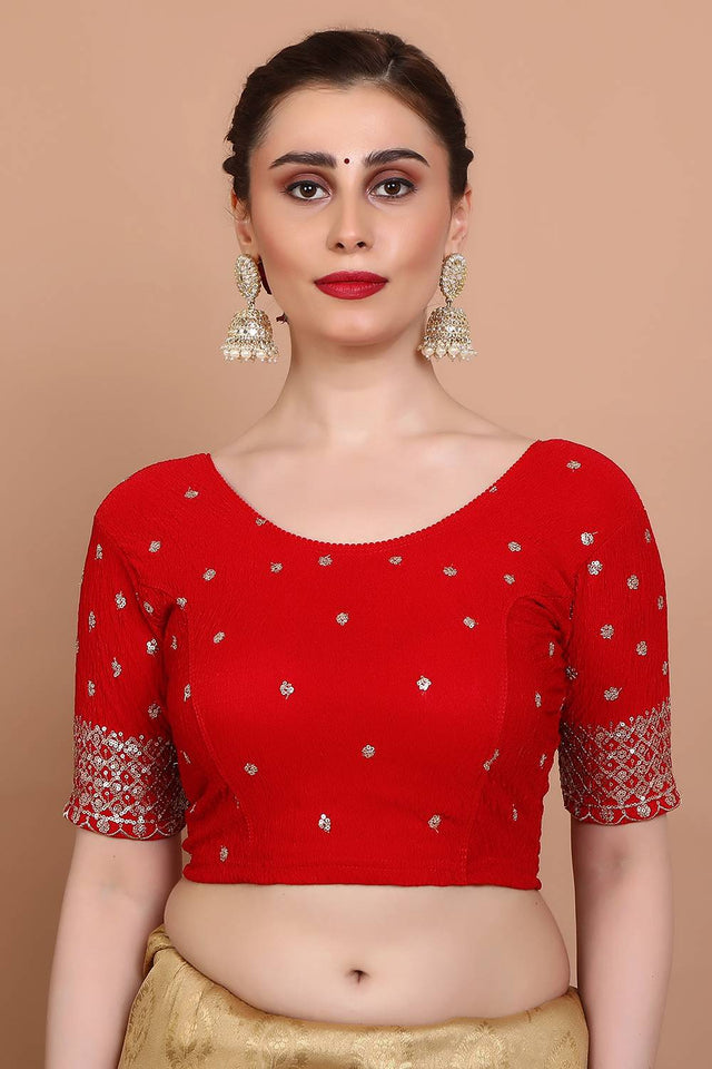Red Embroidered Lycra Blouse