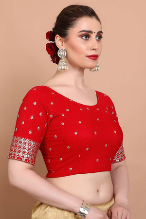 Red Embroidered Lycra Blouse