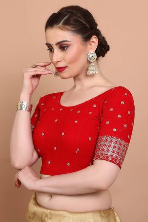 Red Embroidered Lycra Blouse