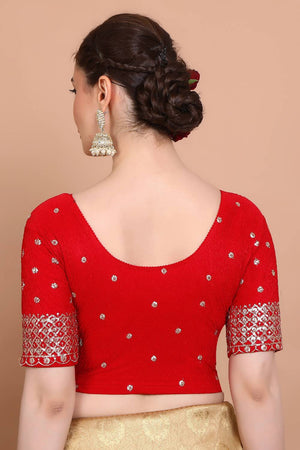 Red Embroidered Lycra Blouse