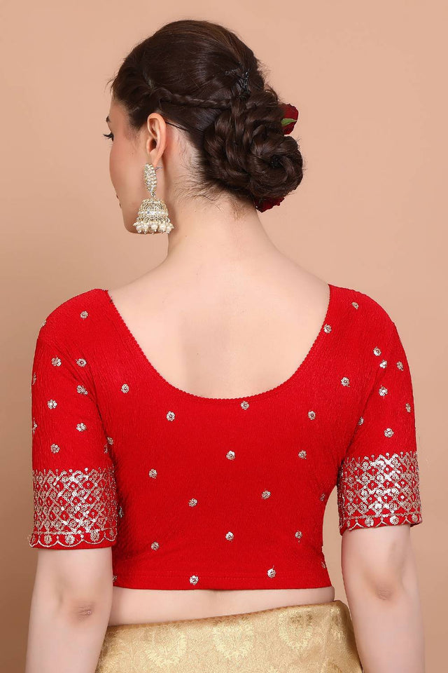 Red Embroidered Lycra Blouse