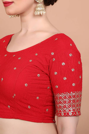 Red Embroidered Lycra Blouse