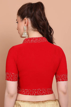 Red Embroidered Lycra Blouse