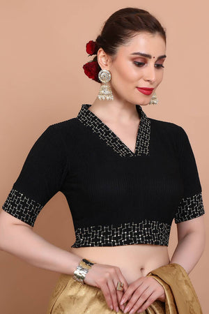 Black Embroidered Lycra Blouse