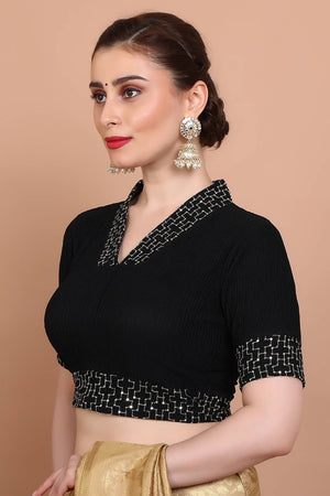 Black Embroidered Lycra Blouse