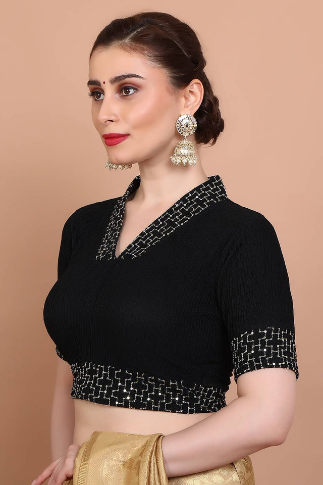 Black Embroidered Lycra Blouse