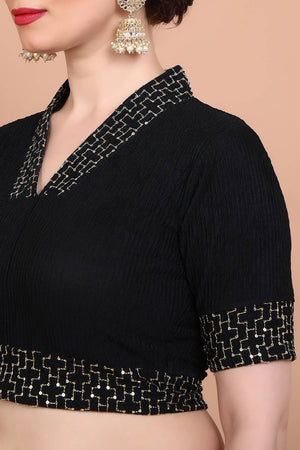 Black Embroidered Lycra Blouse