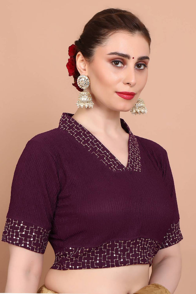 Maroon Embroidered Lycra Blouse