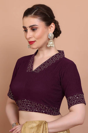 Maroon Embroidered Lycra Blouse