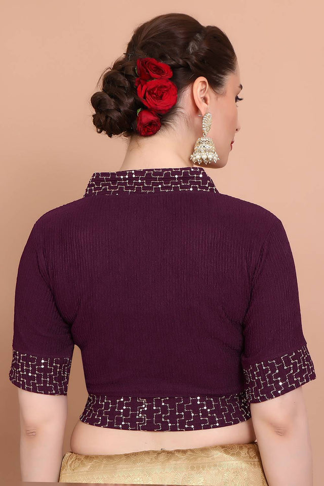 Maroon Embroidered Lycra Blouse