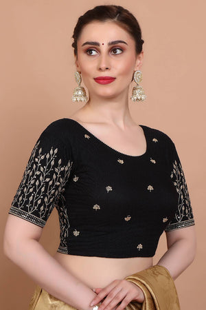 Black Embroidered Lycra Blouse
