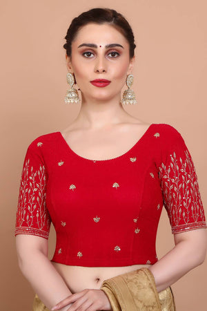 Red Embroidered Lycra Blouse