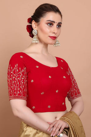 Red Embroidered Lycra Blouse