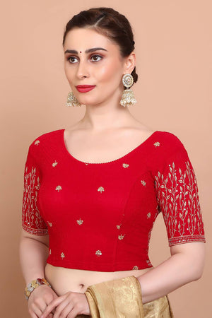 Red Embroidered Lycra Blouse