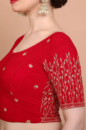 Red Embroidered Lycra Blouse