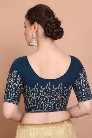 Blue Embroidered Lycra Blouse (RF-0138-BLUE)