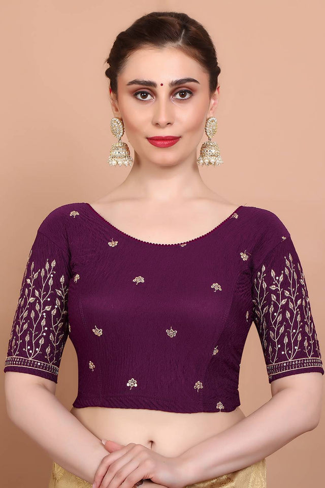 Maroon Embroidered Lycra Blouse