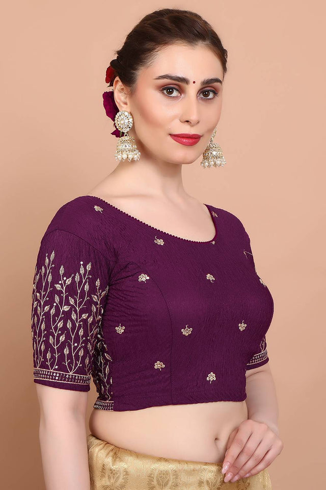 Maroon Embroidered Lycra Blouse
