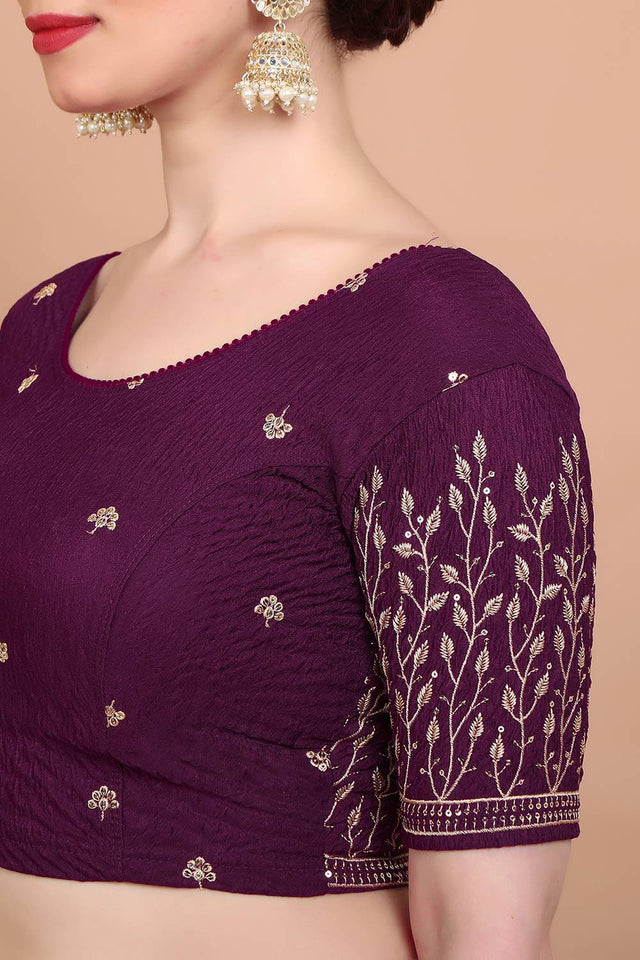 Maroon Embroidered Lycra Blouse