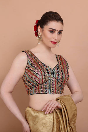 Multi Color Embroidered Georgette Blouse