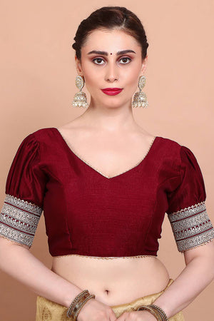 Maroon Embroidered Silk Blouse