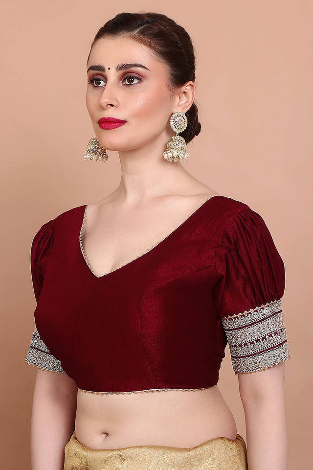 Maroon Embroidered Silk Blouse