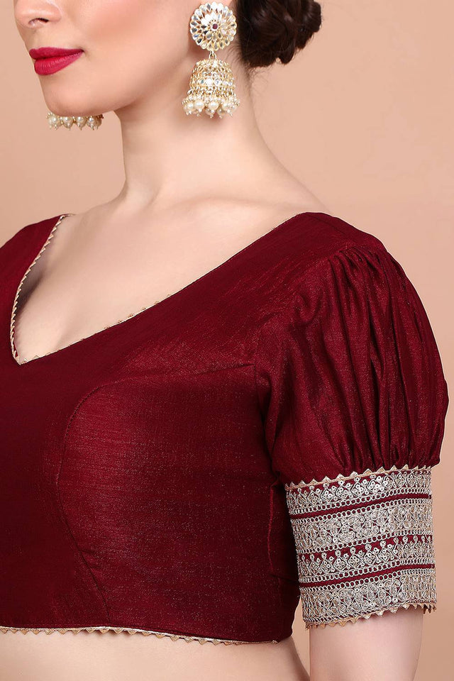 Maroon Embroidered Silk Blouse