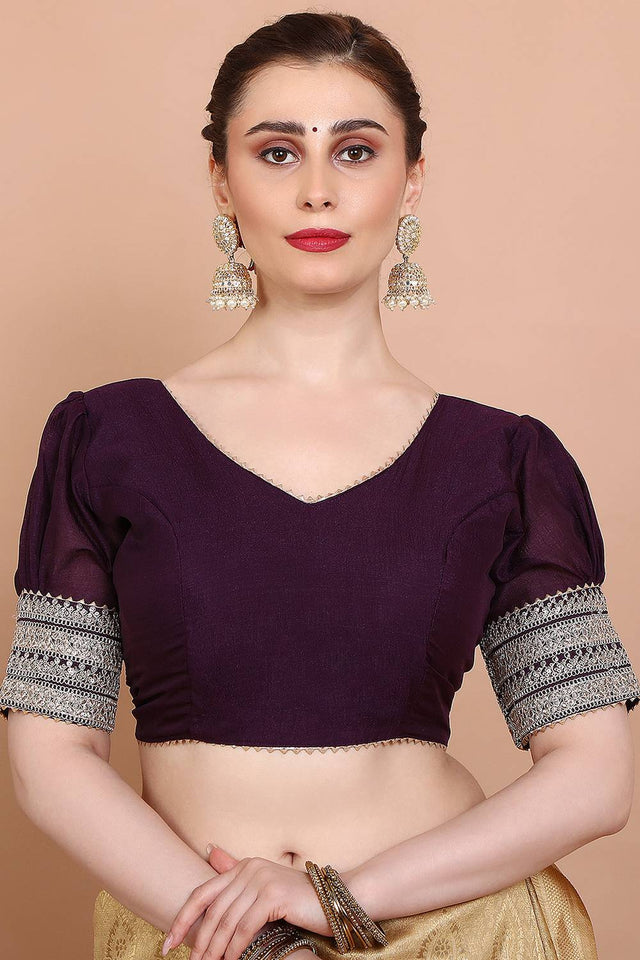 Violet Embroidered Silk Blouse