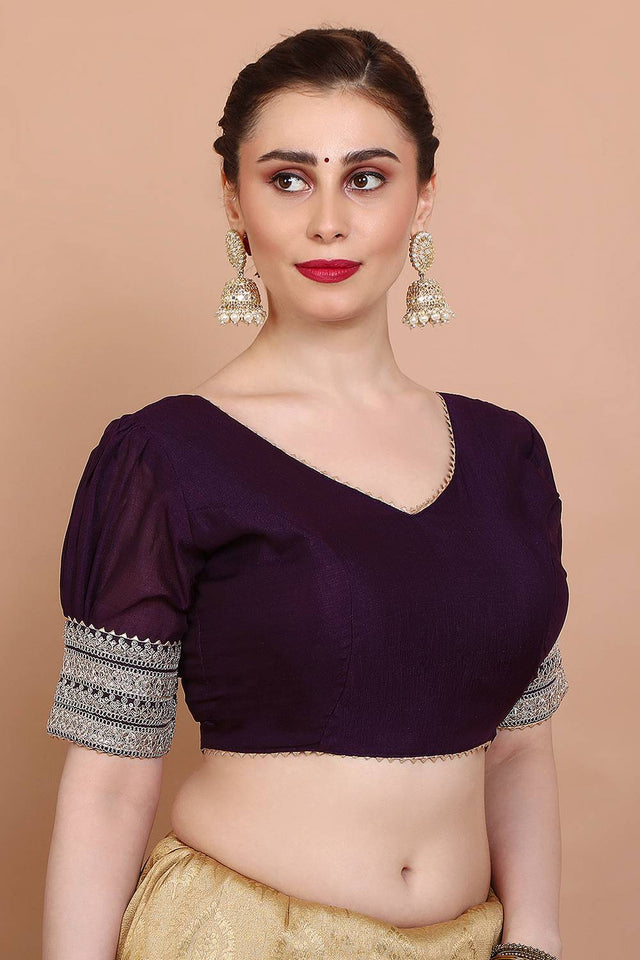 Violet Embroidered Silk Blouse