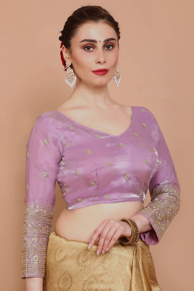 Pink Embroidered Organza Blouse