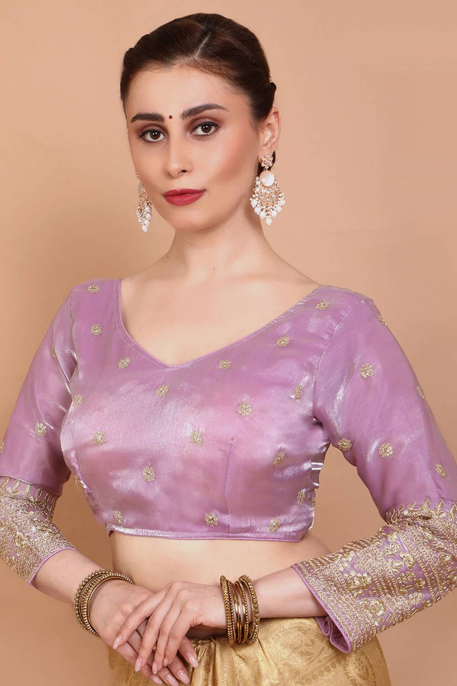 Pink Embroidered Organza Blouse