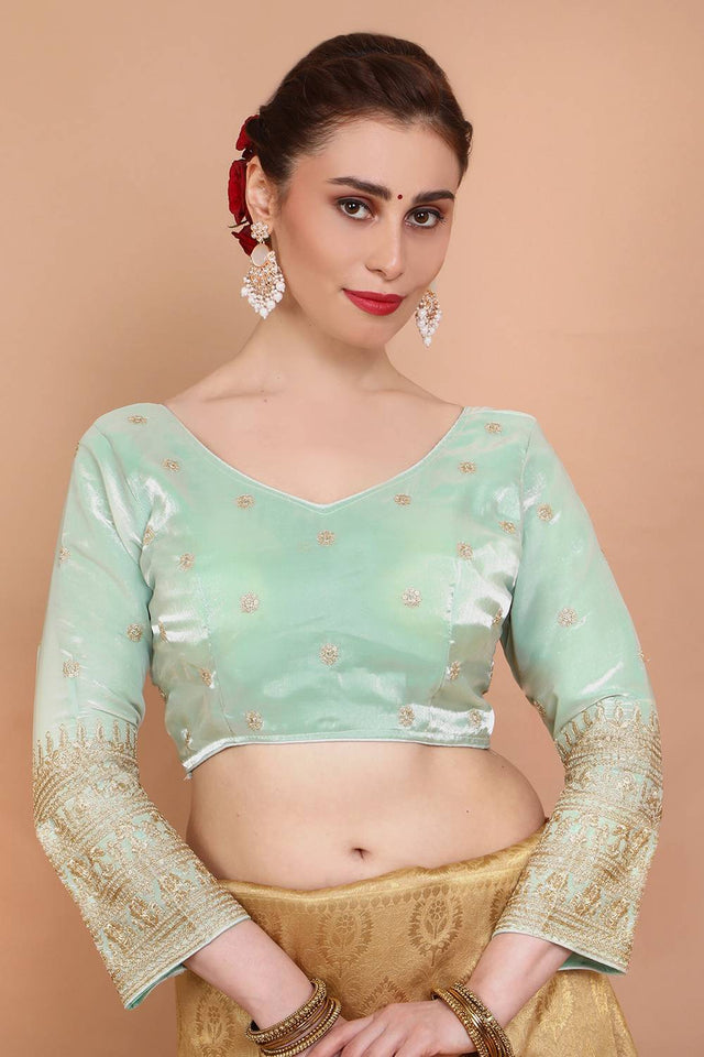 Green Embroidered Organza Blouse