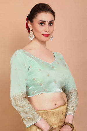 Green Embroidered Organza Blouse