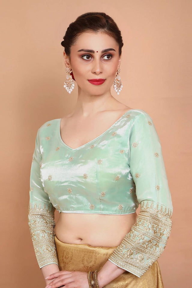 Green Embroidered Organza Blouse