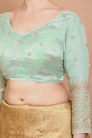 Green Embroidered Organza Blouse