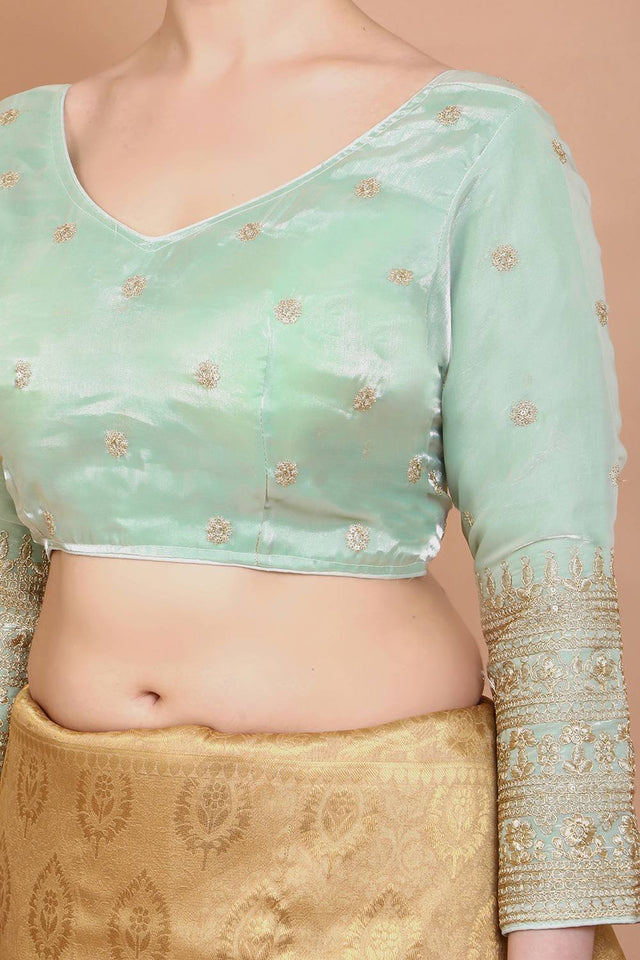 Green Embroidered Organza Blouse