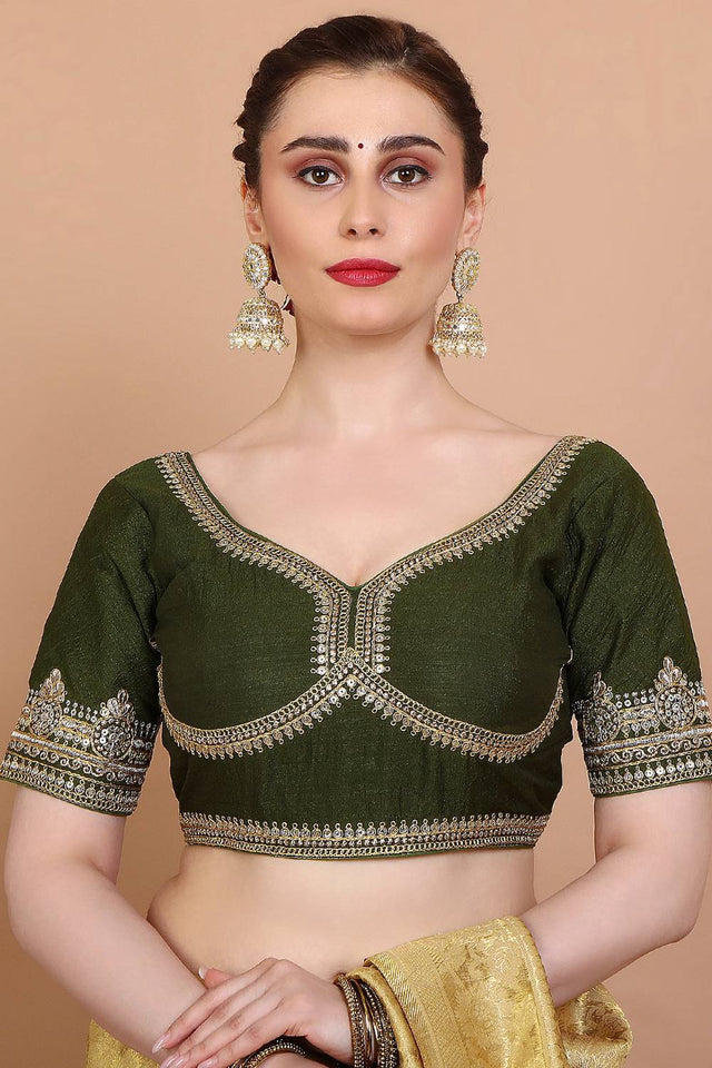 Green Embroidered Silk Blouse