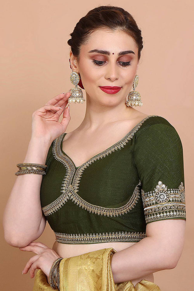 Green Embroidered Silk Blouse