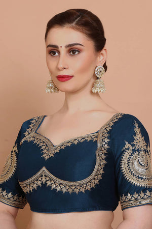 Blue Embroidered Silk Blouse