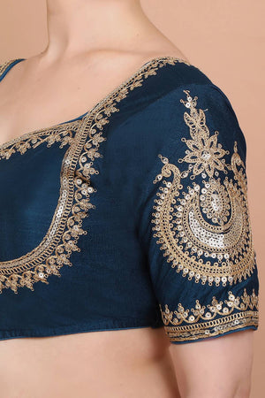 Blue Embroidered Silk Blouse