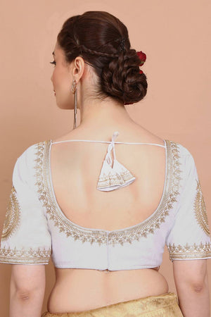 White Embroidered Silk Blouse