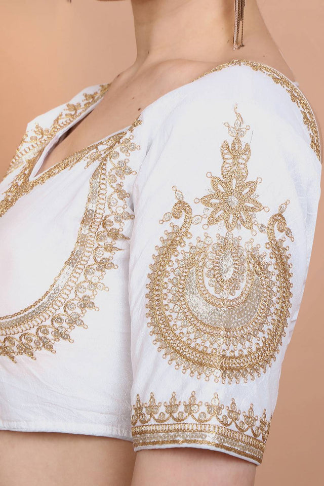 White Embroidered Silk Blouse