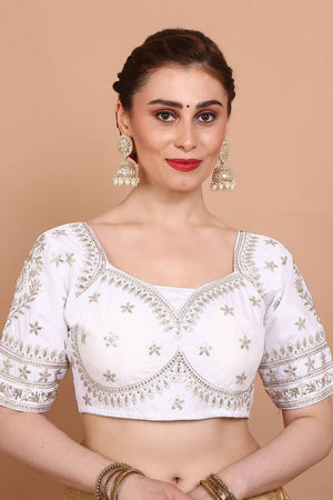 White Embroidered Silk Blouse